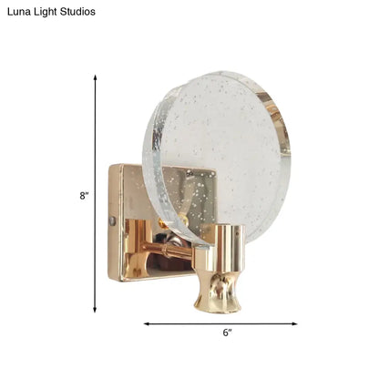 DecorBites™ Modern Circle Panel LED Wall Lamp with Bubble Crystal in Gold, 5"/6" Wide