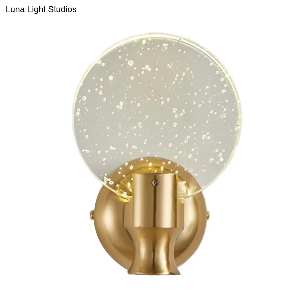 DecorBites™ Modern Circle Panel LED Wall Lamp with Bubble Crystal in Gold, 5"/6" Wide