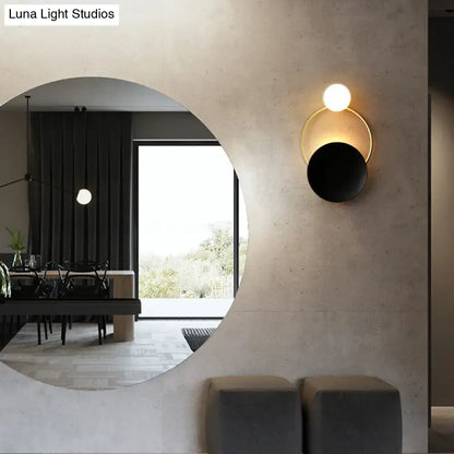 Modern circle wall sconce black & gold corridor light – bedroom