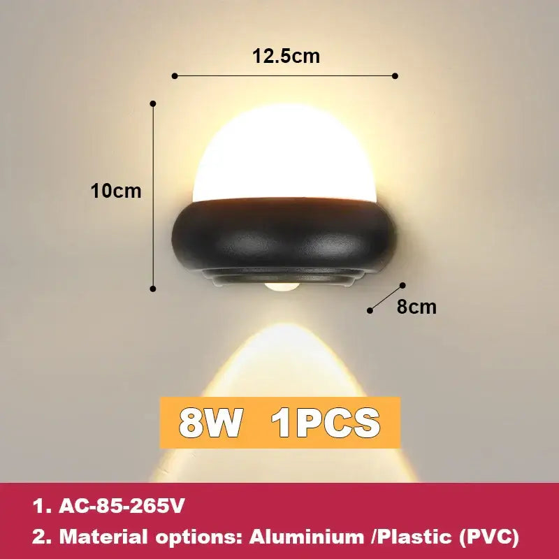 Modern circular black solar led wall light garden exterior decor