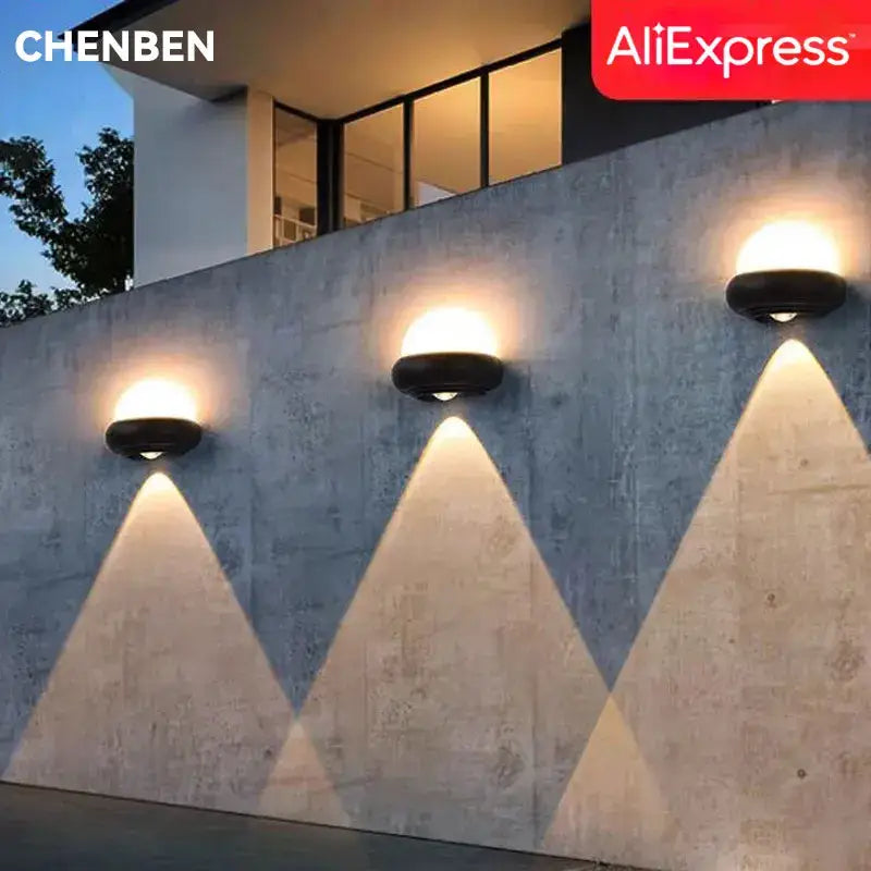 Modern circular black solar led wall light garden exterior decor