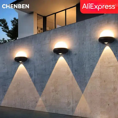 Modern circular black solar led wall light garden exterior decor