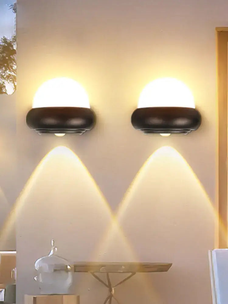 Modern circular black solar led wall light garden exterior decor