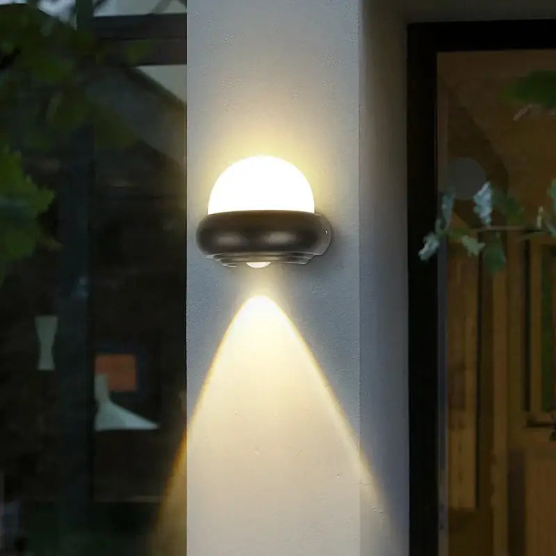 Modern circular black solar led wall light garden exterior decor