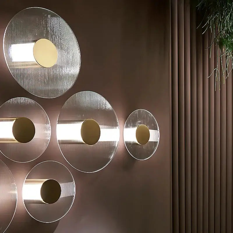 Modern circular brushed metallic wall lamp – living room sconce
