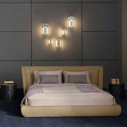 Modern circular brushed metallic wall lamp – living room sconce
