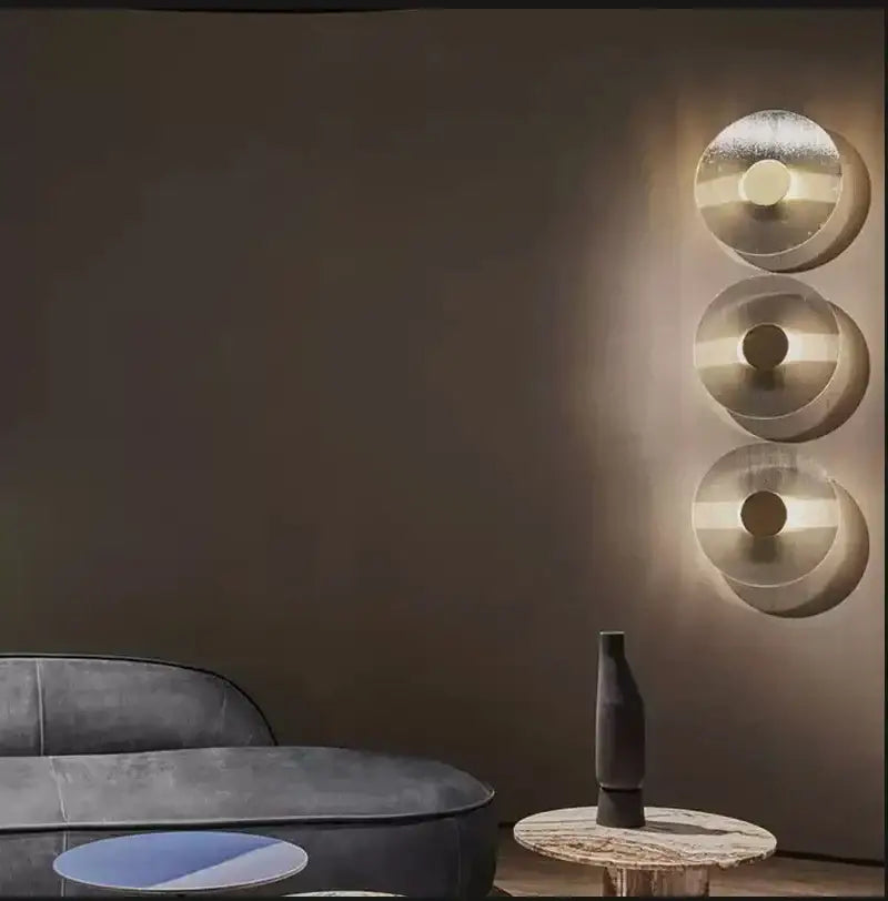 Modern circular brushed metallic wall lamp – living room sconce