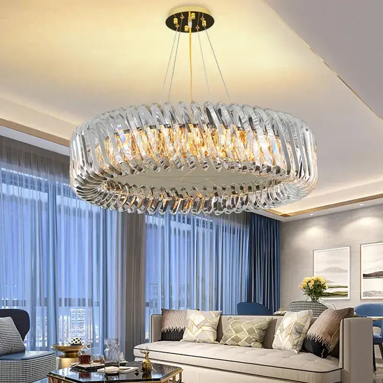 Modern circular crystal led ceiling chandelier dining room light