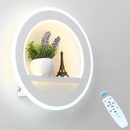 Modern circular dimmable led wall lamp with shelf for bedroom