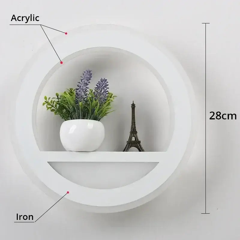 Modern circular dimmable led wall lamp with shelf for bedroom