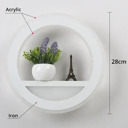 Modern circular dimmable led wall lamp with shelf for bedroom