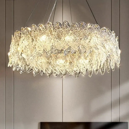 Modern circular glass petal led chandelier for dining room