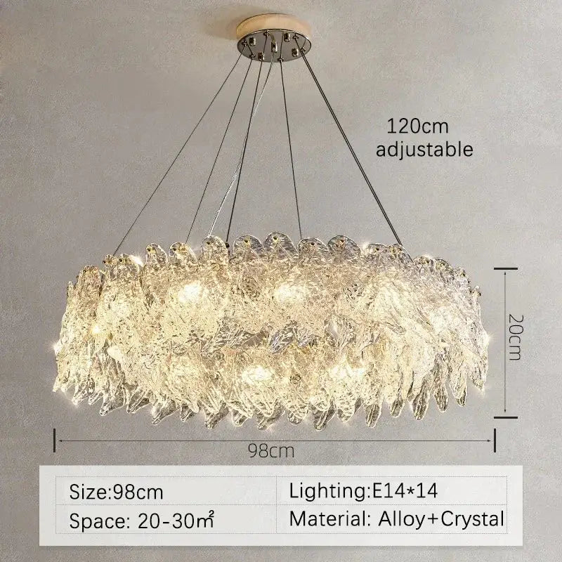 Modern circular glass petal led chandelier for dining room