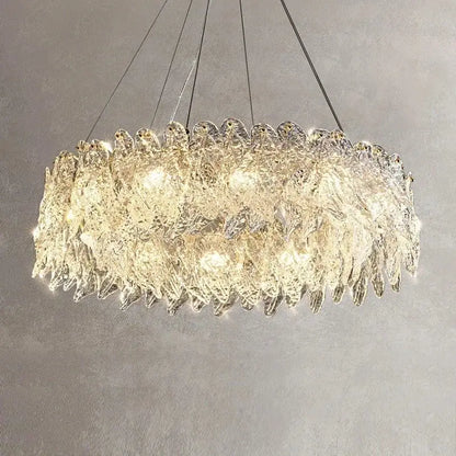 Modern circular glass petal led chandelier for dining room