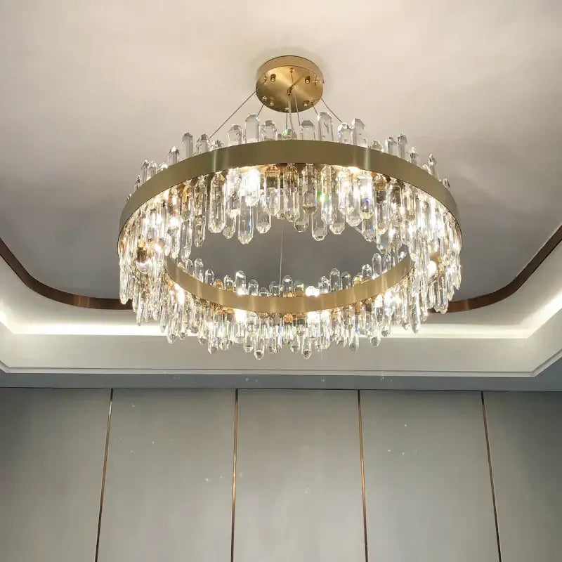 Modern circular gold crystal chandelier for living room