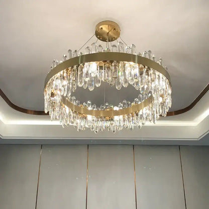 Modern circular gold crystal chandelier for living room