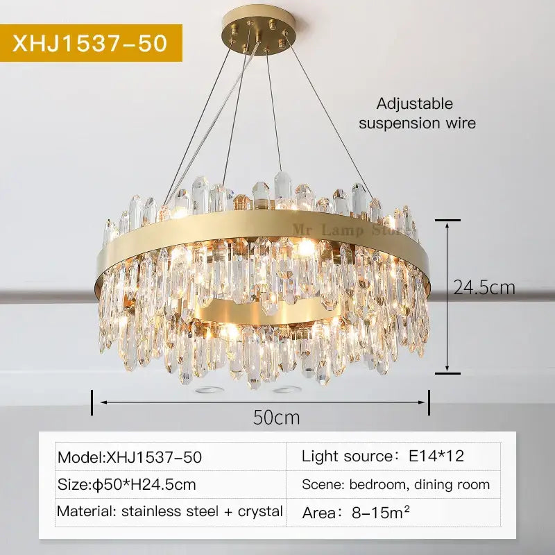 Modern circular gold crystal chandelier for living room