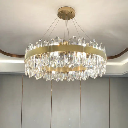 Modern circular gold crystal chandelier for living room