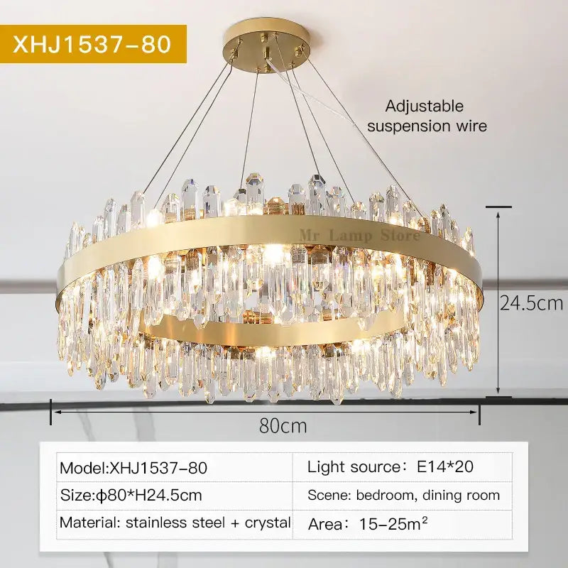Modern circular gold crystal chandelier for living room