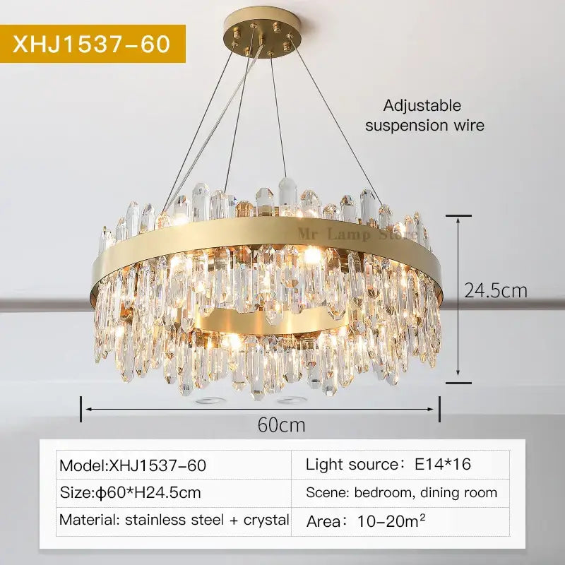 Modern circular gold crystal chandelier for living room