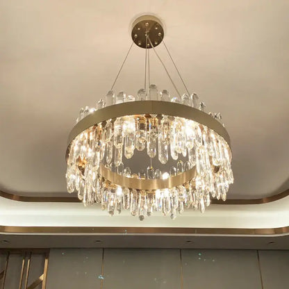 Modern circular gold crystal chandelier for living room
