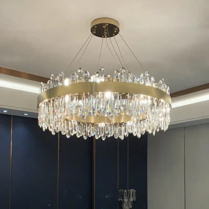 Modern circular gold crystal chandelier for living room