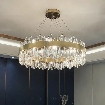 Modern circular gold crystal chandelier for living room
