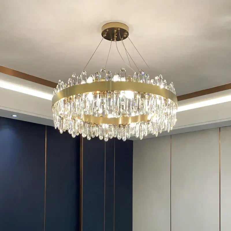 Modern circular gold crystal chandelier for living room