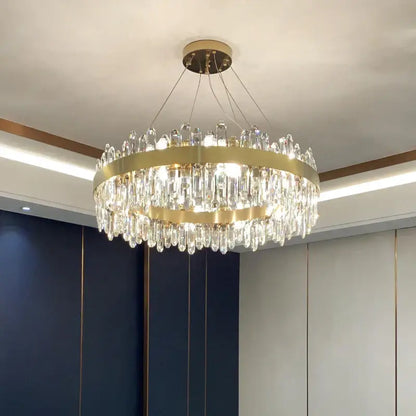 Modern circular gold crystal chandelier for living room