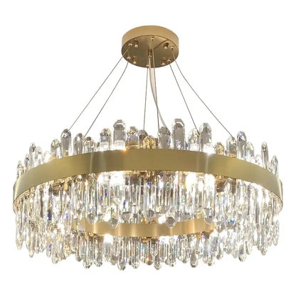 Modern circular gold crystal chandelier for living room