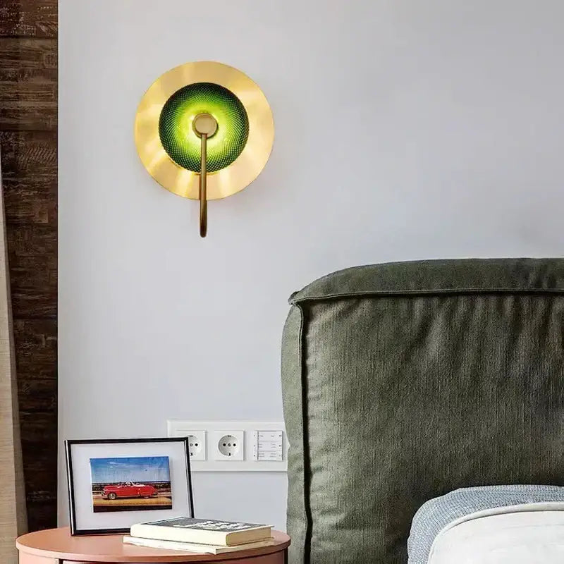 Modern circular green copper wall lamp living room sconce