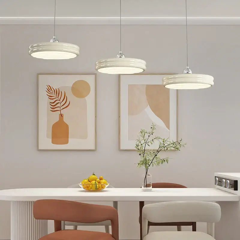 Modern circular pale yellow pendant light dining room chandelier