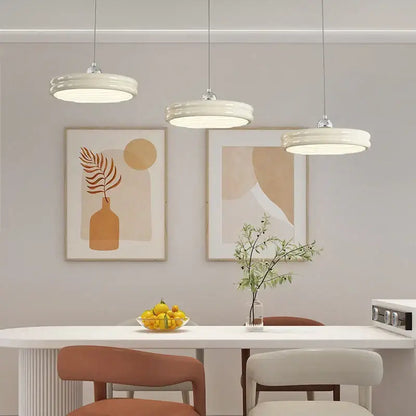Modern circular pale yellow pendant light dining room chandelier