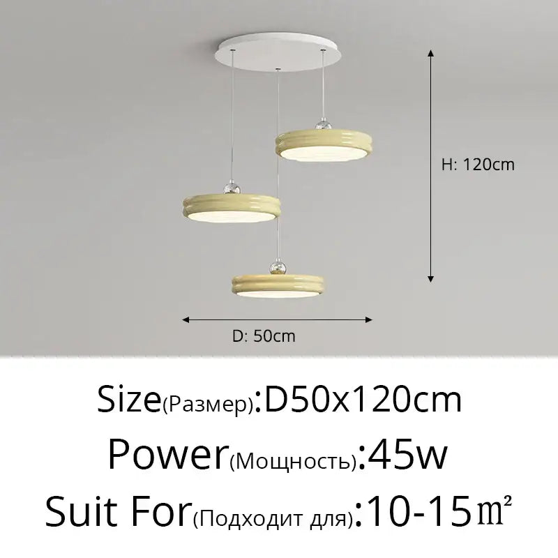 Modern circular pale yellow pendant light dining room chandelier