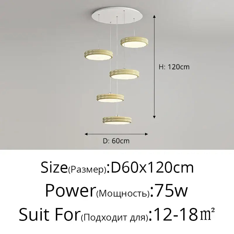 Modern circular pale yellow pendant light dining room chandelier