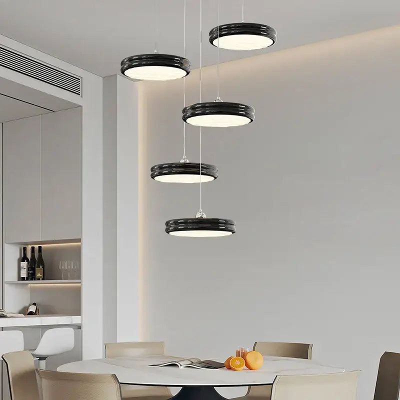 Modern circular pale yellow pendant light dining room chandelier