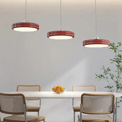 Modern circular pale yellow pendant light dining room chandelier