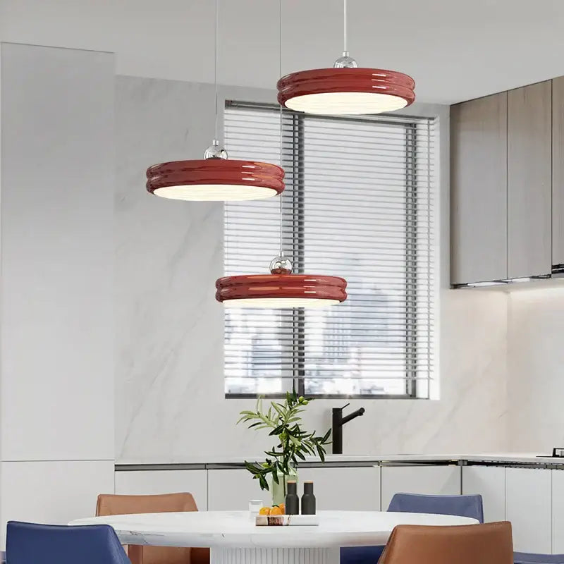 Modern circular pale yellow pendant light dining room chandelier