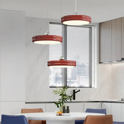 Modern circular pale yellow pendant light dining room chandelier