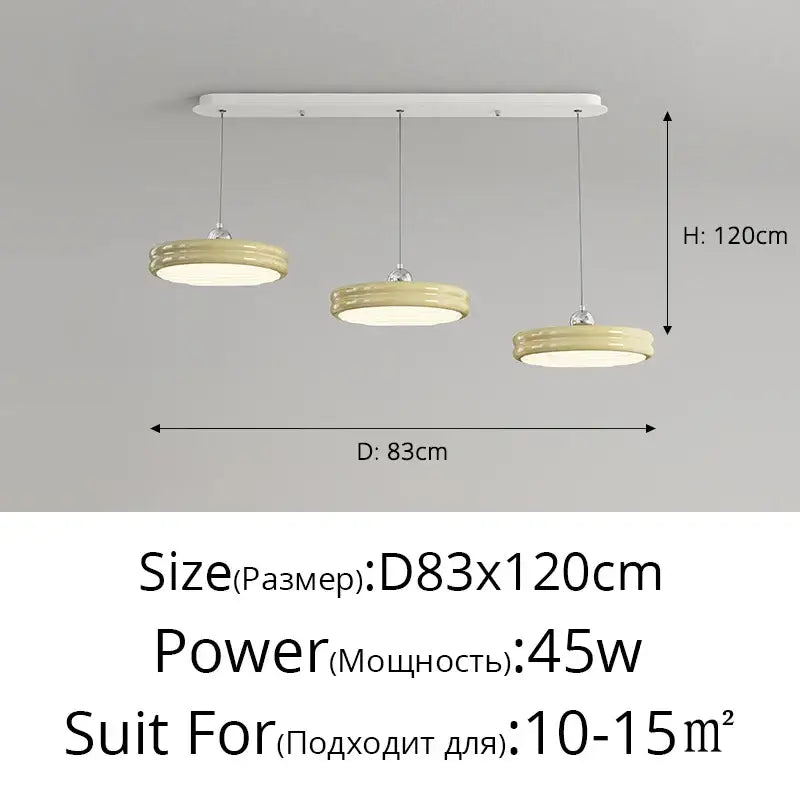 Modern circular pale yellow pendant light dining room chandelier