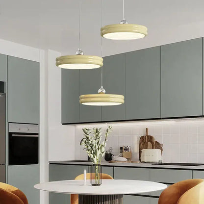 Modern circular pale yellow pendant light dining room chandelier