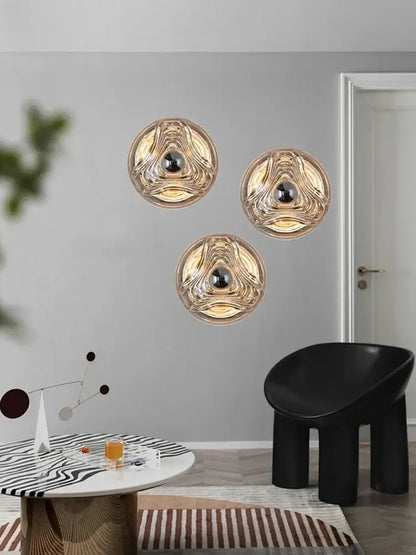 Modern circular swirling designer glass wall lamp for bedroom