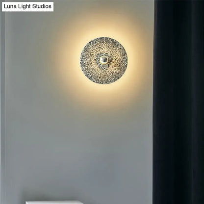 Modern circular terrazzo wall light in beige & lake blue for corridors
