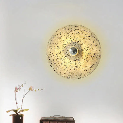 Modern circular terrazzo wall light in beige & lake blue for corridors