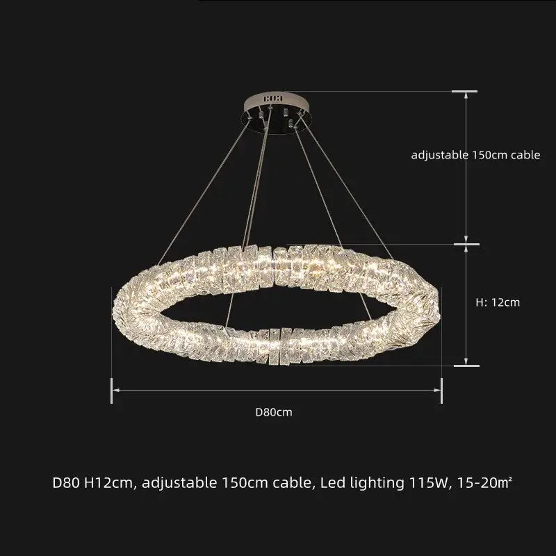 Modern circular textured crystal chandelier living room pendant light