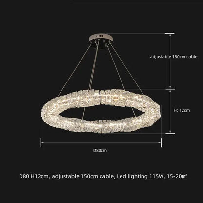 Modern circular textured crystal chandelier living room pendant light
