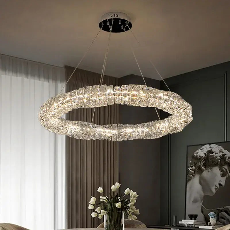 Modern circular textured crystal chandelier living room pendant light