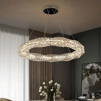 Modern circular textured crystal chandelier living room pendant light