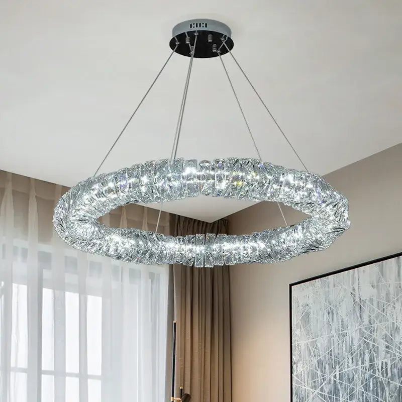 Modern circular textured crystal chandelier living room pendant light