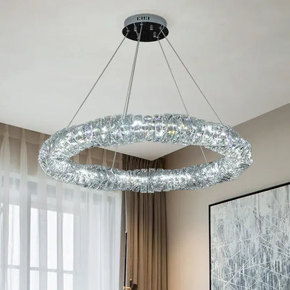 Modern circular textured crystal chandelier living room pendant light